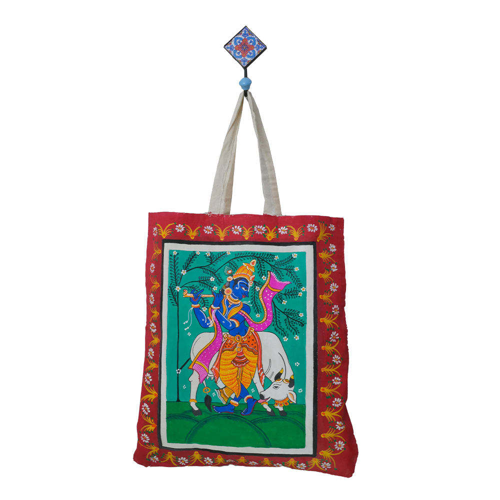 Exquisite hand-painted Cloth Bag with an original Cheriyal Painting design by Penkraft